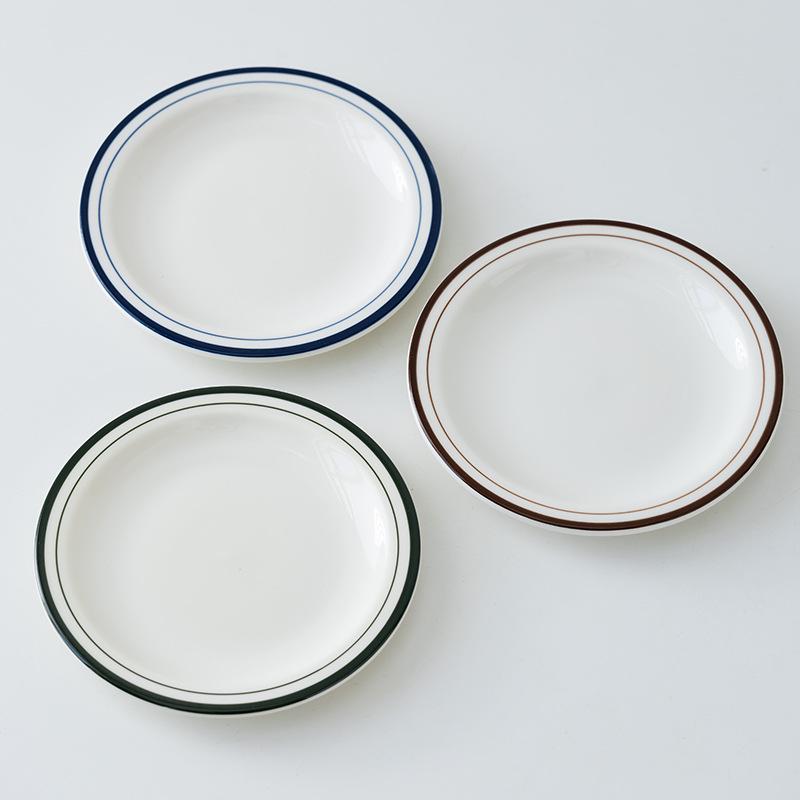 Off-White Line Bone Dish: 6.4/7.2/9 Inch Shallow White Porcelain Dessert & Snack Plate
