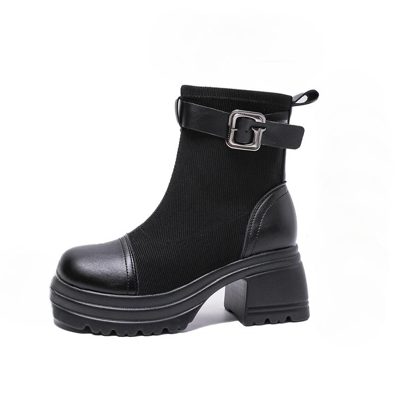 Женские ботильоны на платформе, кожаные туфли на среднем каблуке, массивные женские туфли 2025 года, модные зимние ботинки челси, туфли-лодочки Muje Botas