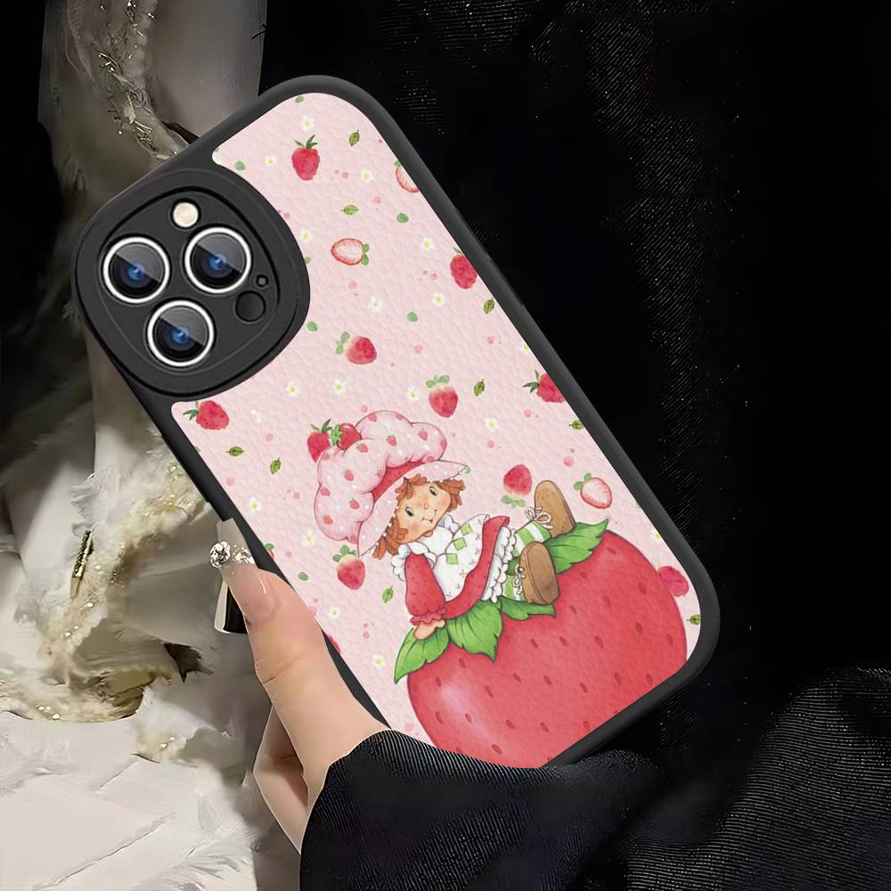 Мультяшная Девочка S-Клубника S-Клубничный Торт Для IPhone 16 15 14 13 12 11 Pro Max Plus Ударопрочный Кожаный Мягкий Чехол для Телефона