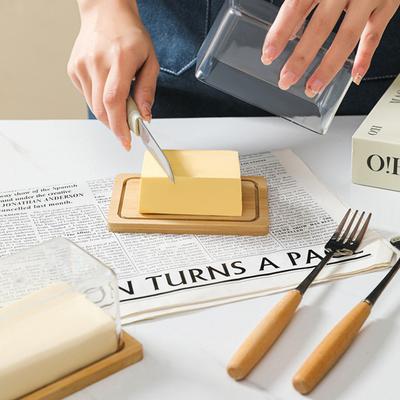 Бамбуковая тарелка для масла с прозрачной акриловой крышкой, кухонный контейнер для хранения масла, коробка, масленка