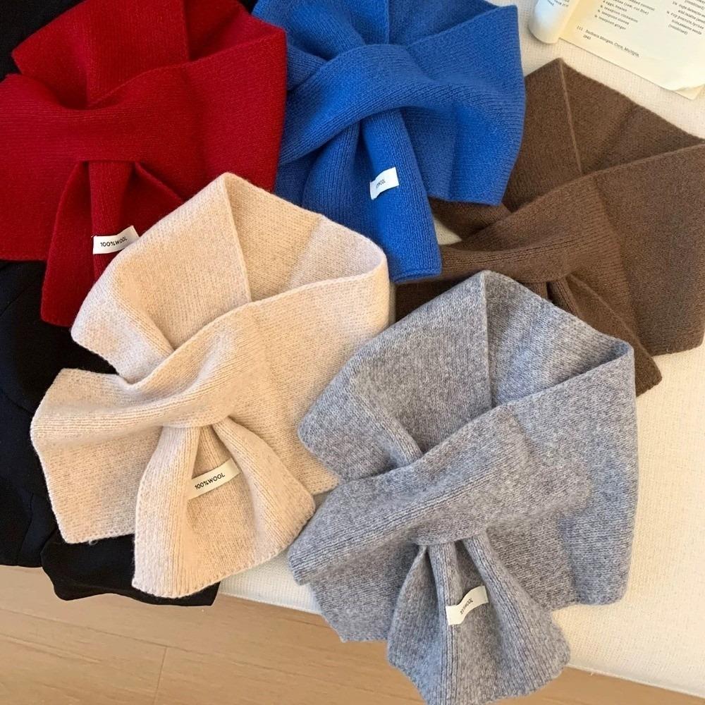 Thickened Wool Knitted Scarf Solid Color Women Winter Neckerchief Fashion Cross Neck Warmer Winter
