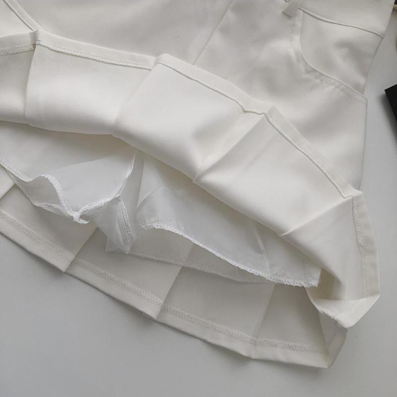 Fashion Pleated Skirt Women Y2k Harajuku White Pencil Skirt Uniforms Safety Pants Summer Solid Color Casual Mini Kawaii Skirt