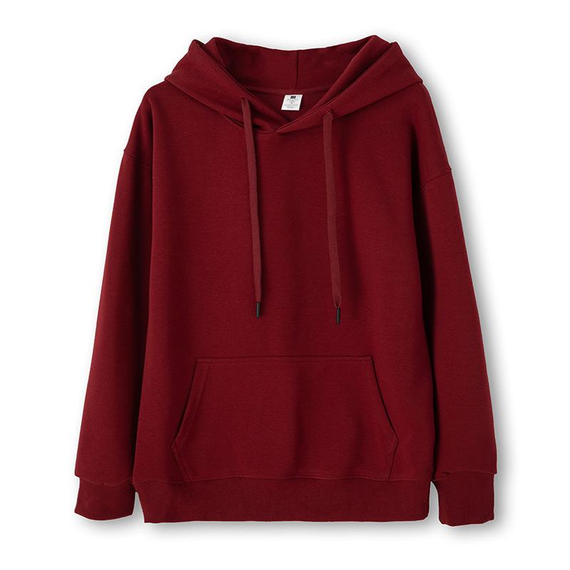 Unisex Loose Fit Solid Color Hooded Pullover Sweatshirt Autumn Winter