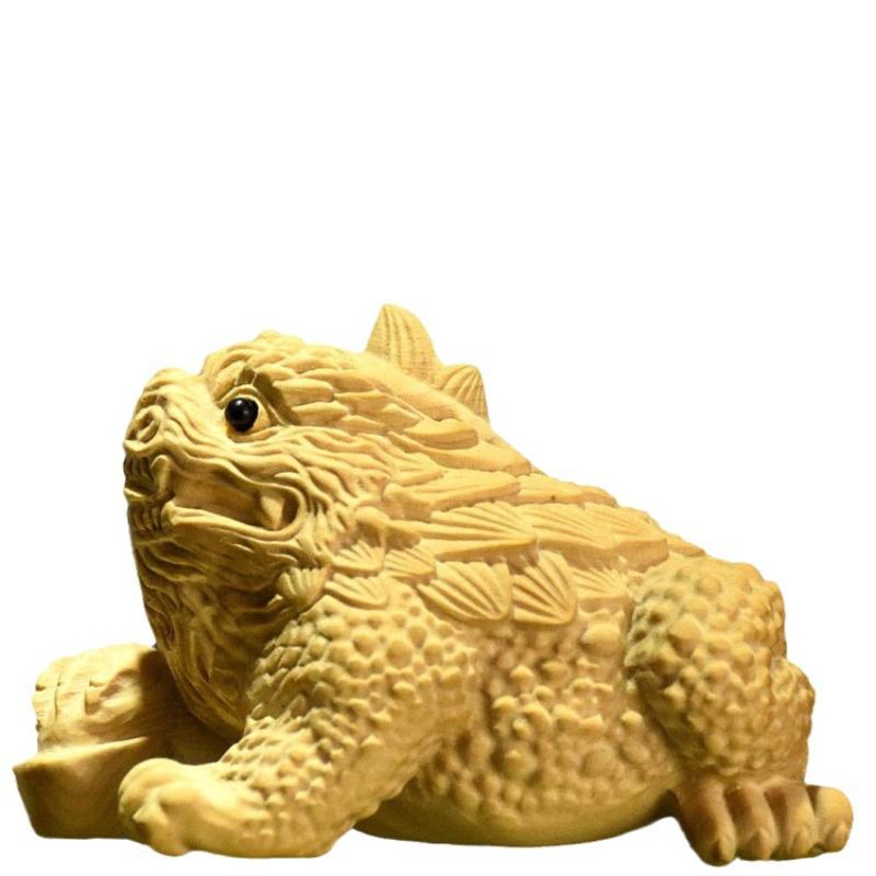 1 Pc Boxwood Golden Toad Ornament Animal Modeling Woodcarving Handicrafts Home Decoration Car Decoration Feng Shui Ornaments