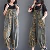 Women's Fashion Vintage Printed Denim Back Pants Jumpsuit