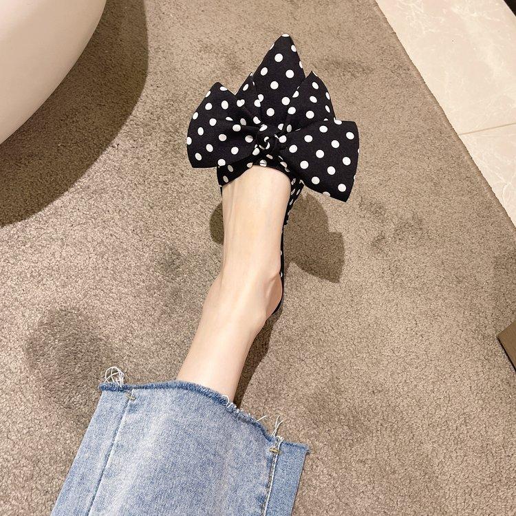 Fashion Oversize Bowtie Mule Shoes Women Fashion Pointed Toe Stripe Wave Slip-on Sandals Ladies Luxury Satin Silk Outdoor Flat Slippers