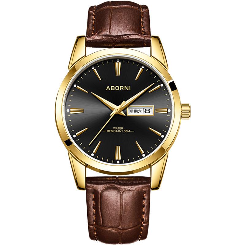 ABORNI Кварцевые часы Деловые водонепроницаемые мужские часы Кварцевые мужские часы