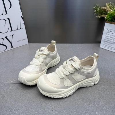 Модные бежевые кроссовки на толстой платформе с дышащей толстой подошвой, спортивная обувь для женщин, на шнуровке, модная женская повседневная обувь для прогулок на открытом воздухе