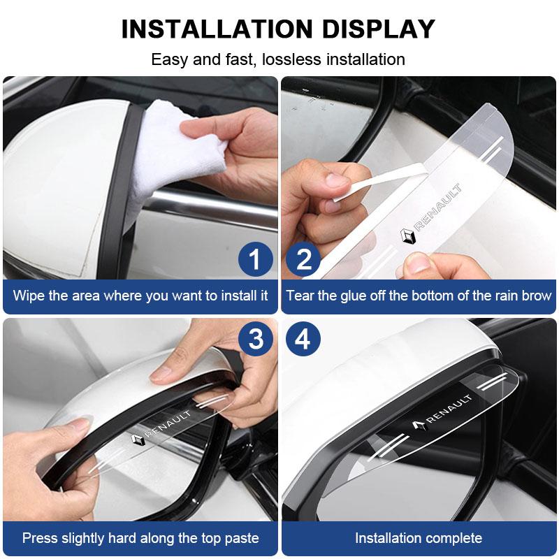 2PCS Car Transparent Car Rearview Mirror Rain Eyebrow Visor Cover For Renault Koleos Clio Laguna 2 Megane 2 3 Duster Logan Z555