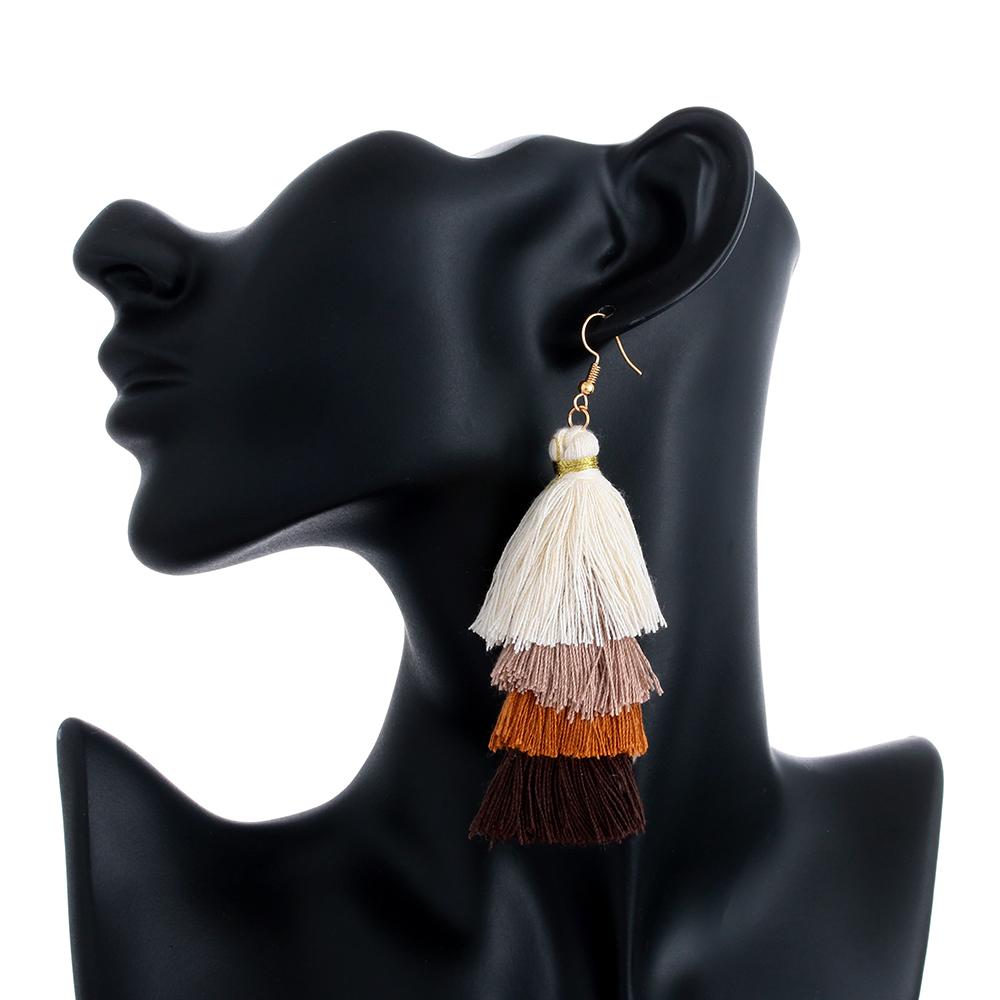 Ethnic Gradient Boho Ear Stud Dangle Drop Earrings Multilayer Drop Long Tassel Earrings Bohemian