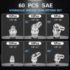 Набор из 60 шт. пресс-масленок, ассортимент пресс-масленок BSP 1/4 и 1/8 дюйма под углами 90°, 45° и прямых для автомобилей, тракторов,