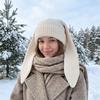 Cartoon Bunny Beanies Hat Solid Color Winter Pullover Hat Cute Rabbit Long Ear Knitted Hat  Outdoor