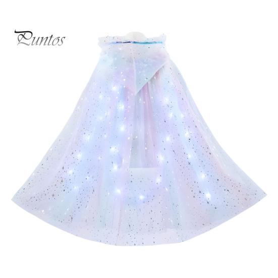 Детский плащ на Хэллоуин со светодиодной гирляндой, прозрачная сетка, блестки, капюшон, сборка, шнуровка, галстук, костюм для рождественской вечеринки в стиле принцессы, пончо