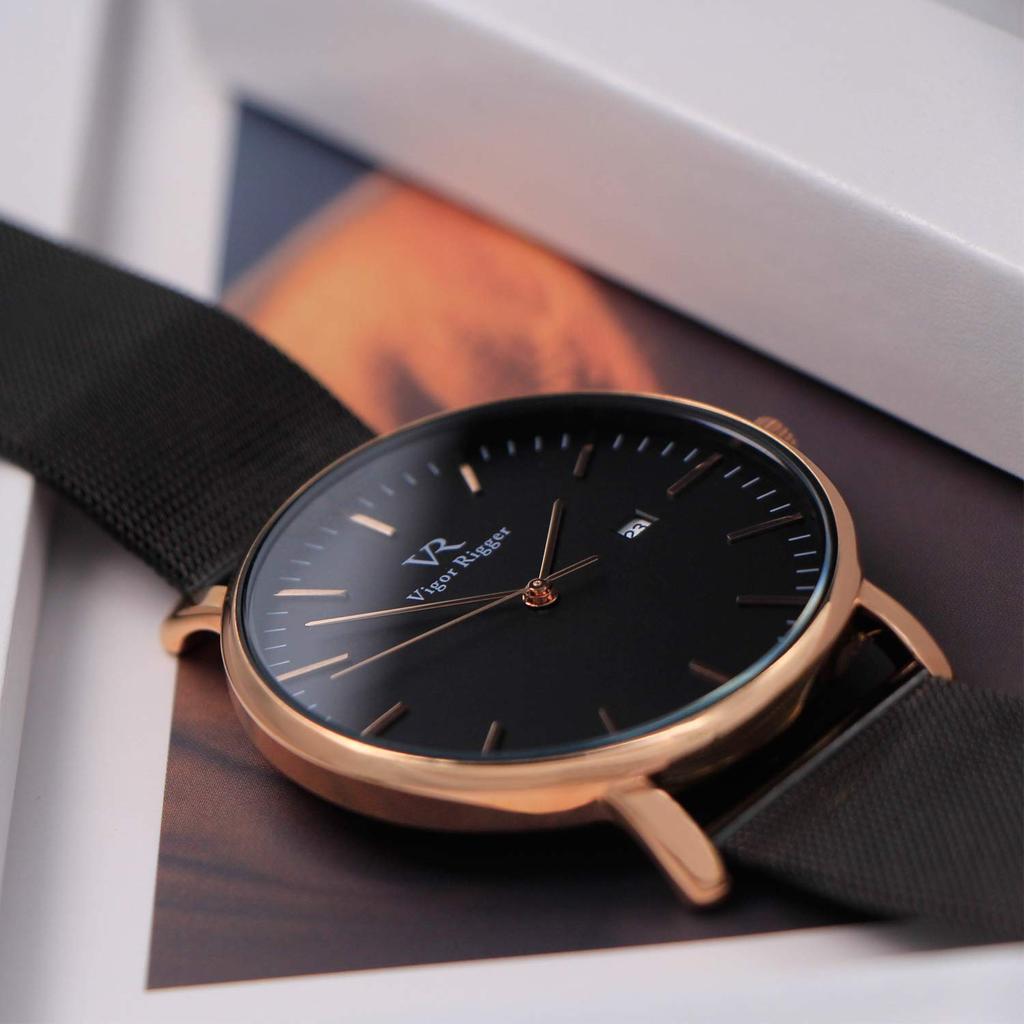 Простые стильные брендовые популярные ультратонкие легкие аналоговые часы деловые водонепроницаемые кварцевые наручные часы розовое золото черные [BUREI] мужские мужские -