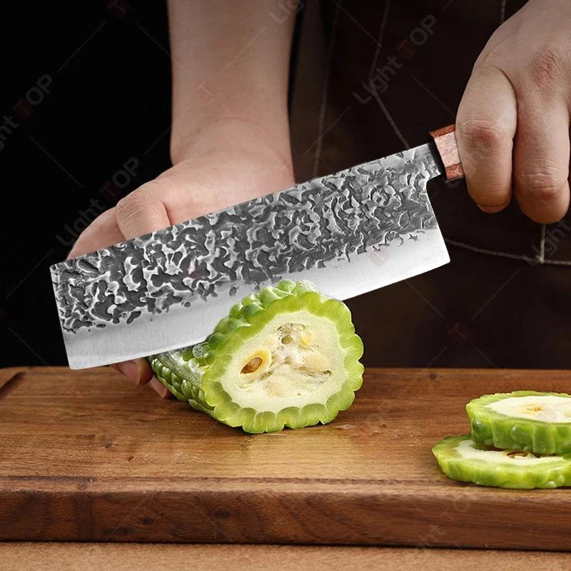 Ручная ковка кухонный нож японский шеф-нож Сантоку нож для нарезки фруктов универсальный нож идеален в качестве кухонного ножа и аксессуаров