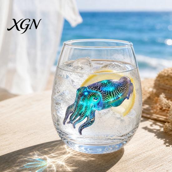 Personalized Daily Use Glassware Stemless Wine Glasses with Marine Animal Pattern, 420ml Capacity, High Borosilicate Halloween Themed Drinking