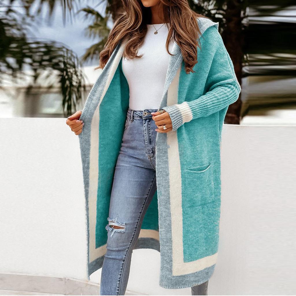 Женский повседневный однотонный свитер с капюшоном, кардиган, куртка с длинными рукавами, куртка с длинными рукавами