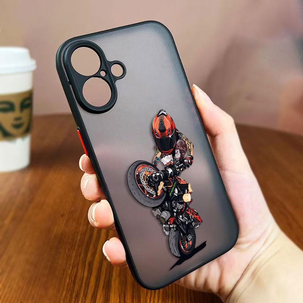 Мультяшная гонка на мотоциклах Матовый чехол для телефона для Apple iPhone 16 16E 15 14 13 12 11 Pro XR XS X 8 7 SE Plus Max Прозрачный жесткий Funda