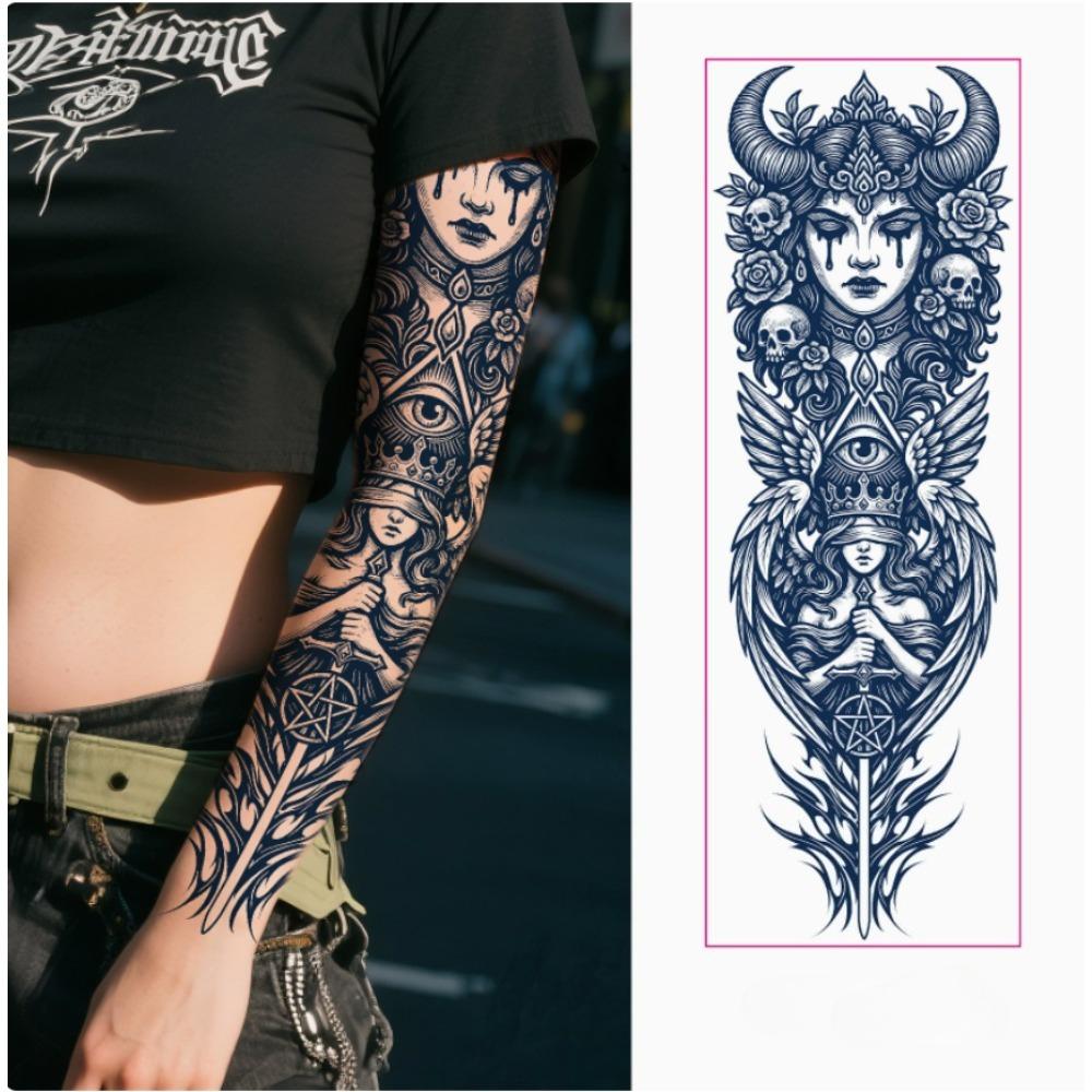 Full Arm Herbal Juice Tattoo Sticker Waterproof Non-Reflective Semi-Permanent Dark Flower Arm Tattoo Sticker