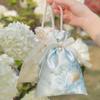 Pearl Bowknot Decoration Candy Drawstring Bag Floral Print Tote Bag Elegant Wedding Gift Bags