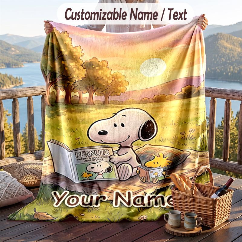 Custom Text Flannel Throw Blanket, Lightweight Cozy Bed Sofa BlanketSnoopy Peanuts