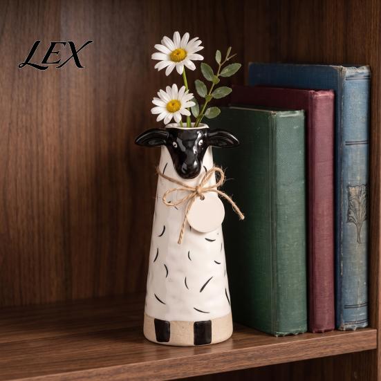 Hand Carved Animal Ornaments Resin Cute Vase, Farmhouse Decorative Flower Holder for Home Healing Pastoral Style Gift Office Decor, Pig/Cow/Sheep