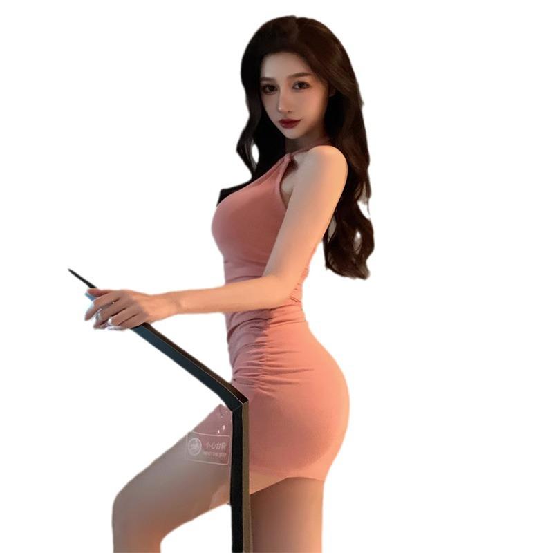 New Women's Clothing Pure Desire Backless Pleated Neck Tight Dress Women