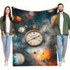 1pc Space-Themed Blanket with Vintage Pocket Watch & Planets Design - Soft, Warm Polyester Throw for Home, Bedroom, Dorm, Office