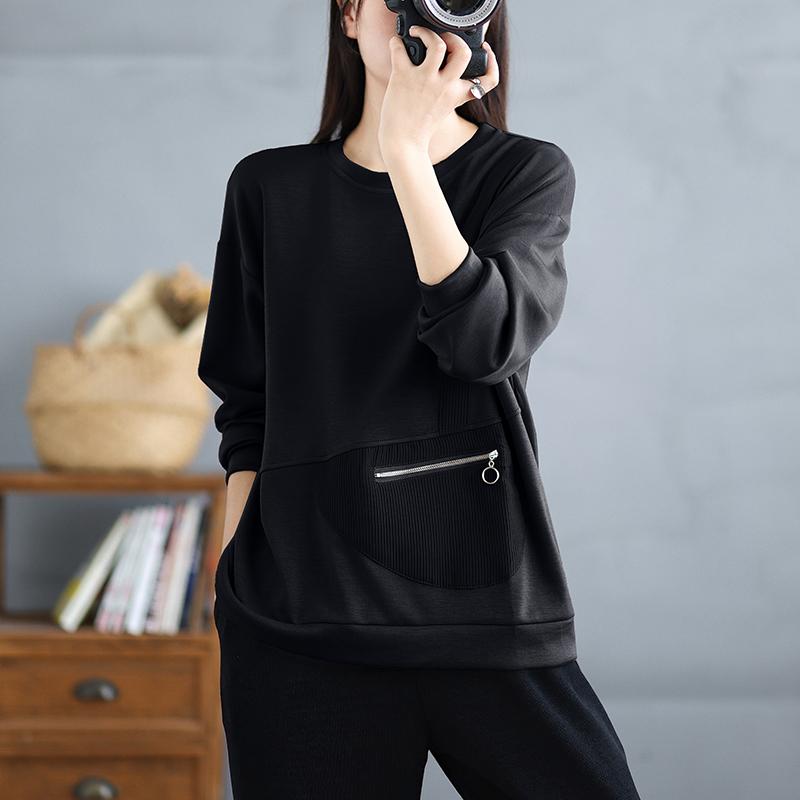 DIMANAF 2025 Новинка Плюс Размер Осень Женские Однотонные Длинные Рукава Свободные Повседневные Топы О-Образный Вырез Базовая Футболка Оверсайз Новый Пуловер