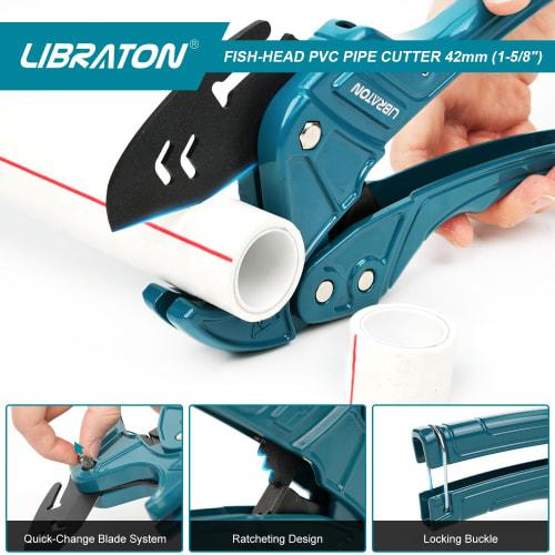 LIBRATON PVC Cutter Set, 42mm Outer Diameter, Ratchet Type, PVC Cutter, 32mm Outer Diameter, Resin Cutter, Deburring Tool, Heavy-Duty Cutting, Pipe Cu