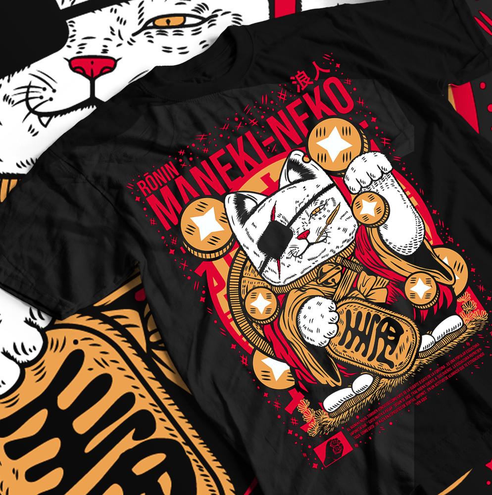 Японская рубашка с кошкой Манэки-нэко, приносящей удачу, Подарочная футболка для мужчин и женщин.