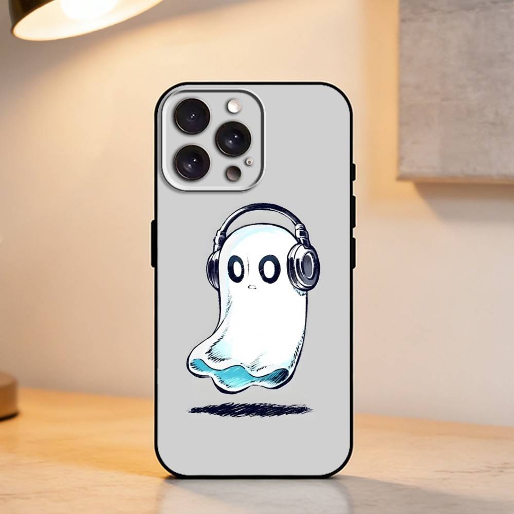 P-Playful G-Ghost Phone Case For iPhone 17,16,15,14,13,12,11 Plus,Pro Max,XS,Soft Silicone Black Cover