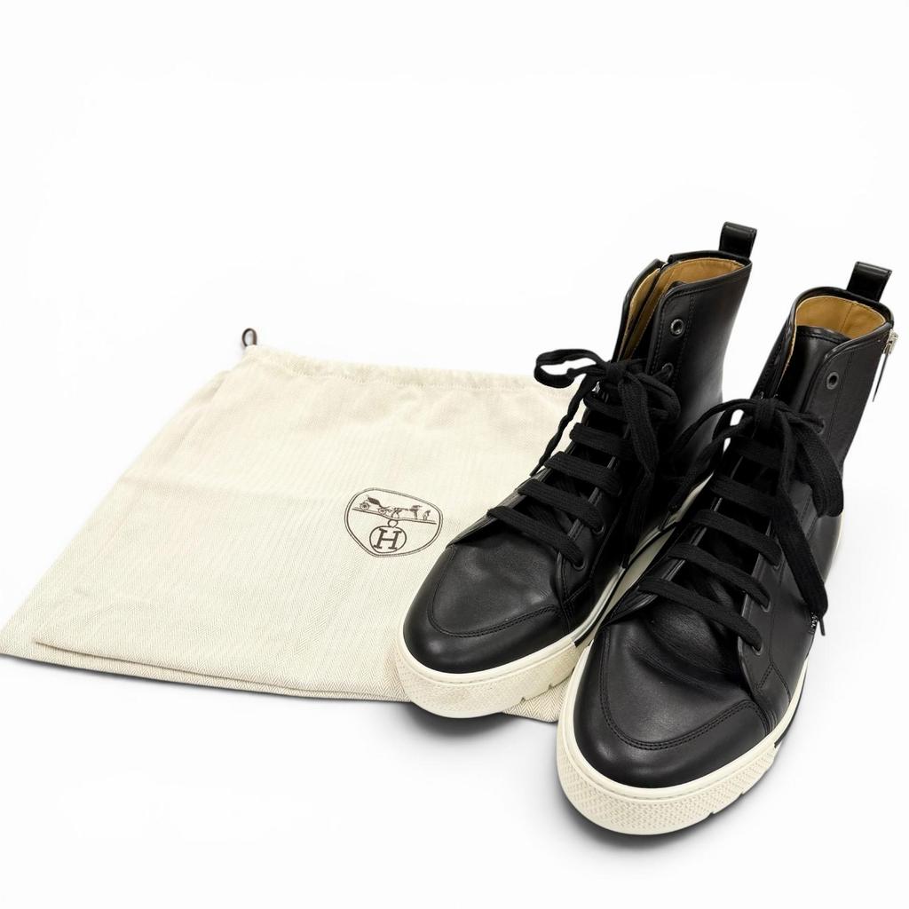 Excellent HERMES High cut sneakers black leather mens 41.5 182355ZH Used