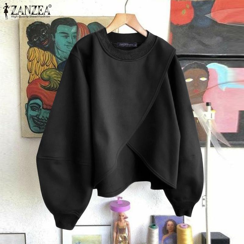 ZANZEA Женские осенние свитера-пуловеры с круглым вырезом и длинным рукавом-фонариком