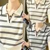 Stylish Contrast Color Knit Short Sleeve Top – Youthful, Slimming, and Fashionable