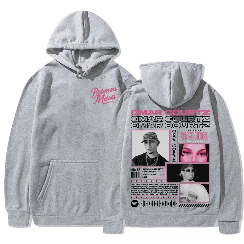 Худи с мерчем из тура в поддержку альбома Omar Courtz Primera Musa 2025 Осень/Зима Мужское Женское Хлопок Мода Хип-Хоп Винтажное Худи