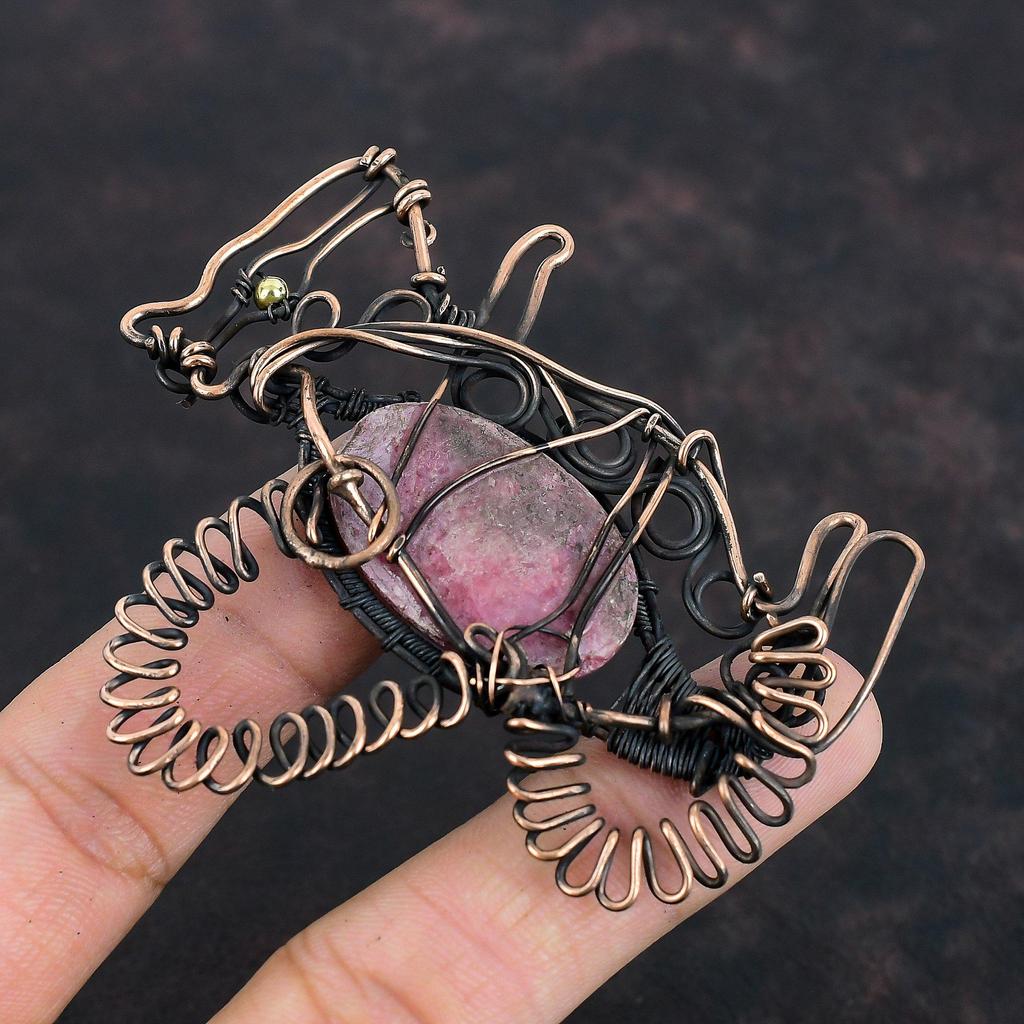 Rhodonite Pendant Copper Wire Wrapped Pendant Gemstone Pendant Copper Jewelry Rabbit Pendant Handmade Pendant Wire Wrap Jewelry Gift For Mom