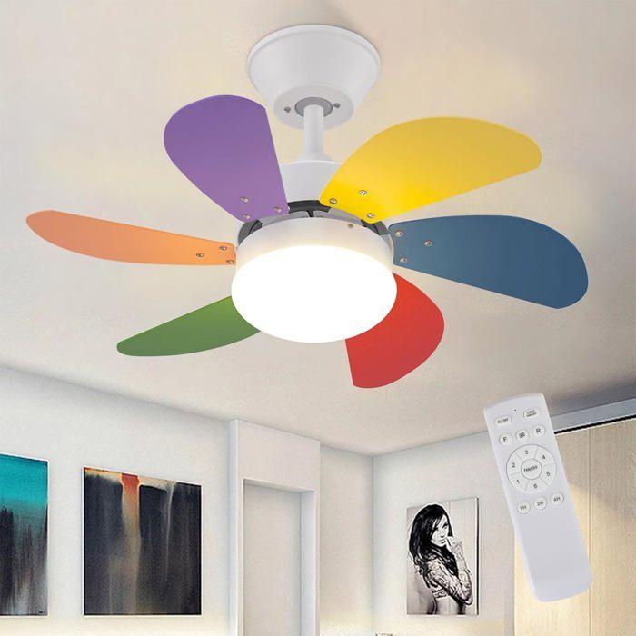 Ventilateur de plafond silencieux NETTLIFE – 6 pales, Douille E27, Multicolore, 75 cm, télécommande minuterie, chambre/salon