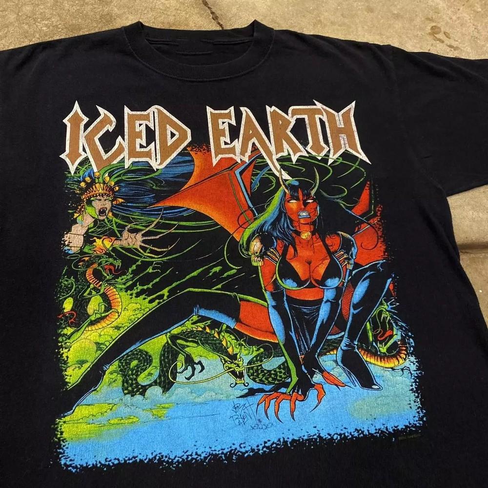 Черная футболка Iced Earth Хлопок Полный размер Унисекс S-5XL.webp Унисекс футболка