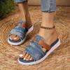 Fashion New Sandals Summer Plus Size Casual Round Toe Open Toe Colorblock Cutout Denim Soft Sole Non-Slip Slippers for Women
