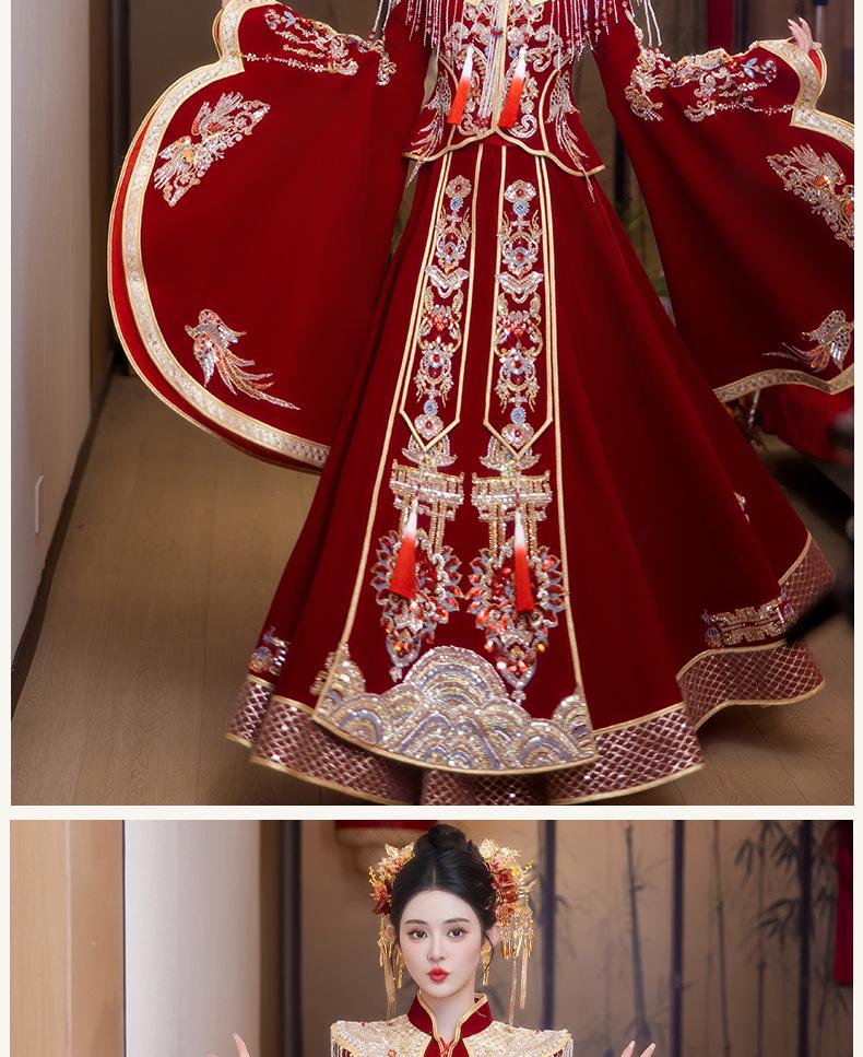 2025 Plus Size Xiuhe Dress with Phoenix Crown & Xiapei - Chinese Wedding Toasting Gown