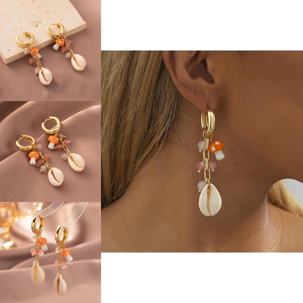 Chic Gold-plated Shell Mushroom Earrings For Women Elegant Street Style 2023