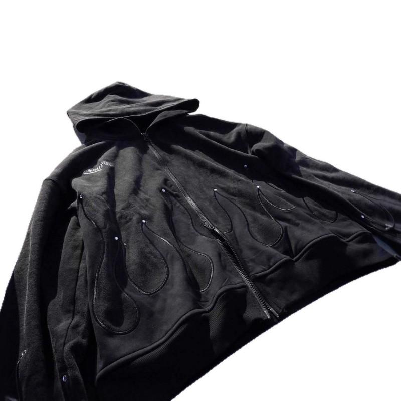 Unisex Oversized Hooded Zip-Up Sweatshirt With 3D Graphic Print Dark Streetwear Style Loose Fit Black