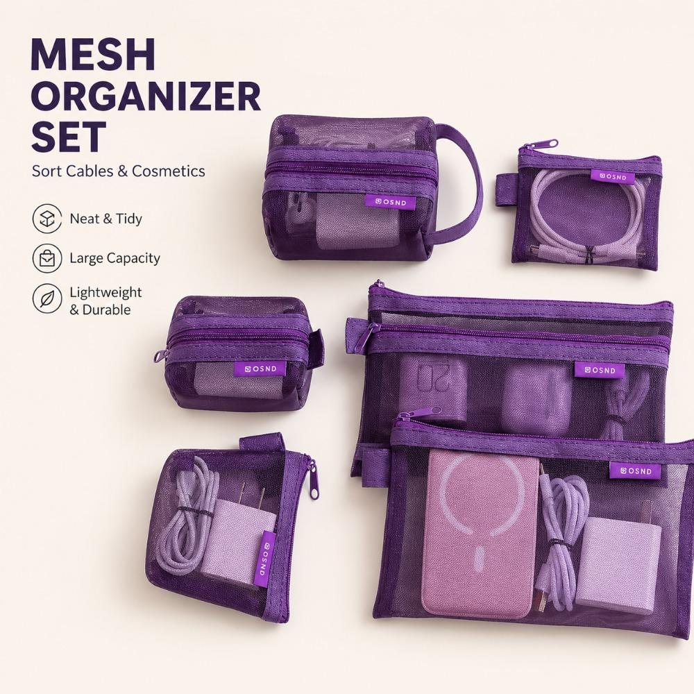 6PCS Transparent Mesh Storage Bags Portable Coin Card Cosmetic Organizer Pouches for Travel Office Handbag and Daily Use