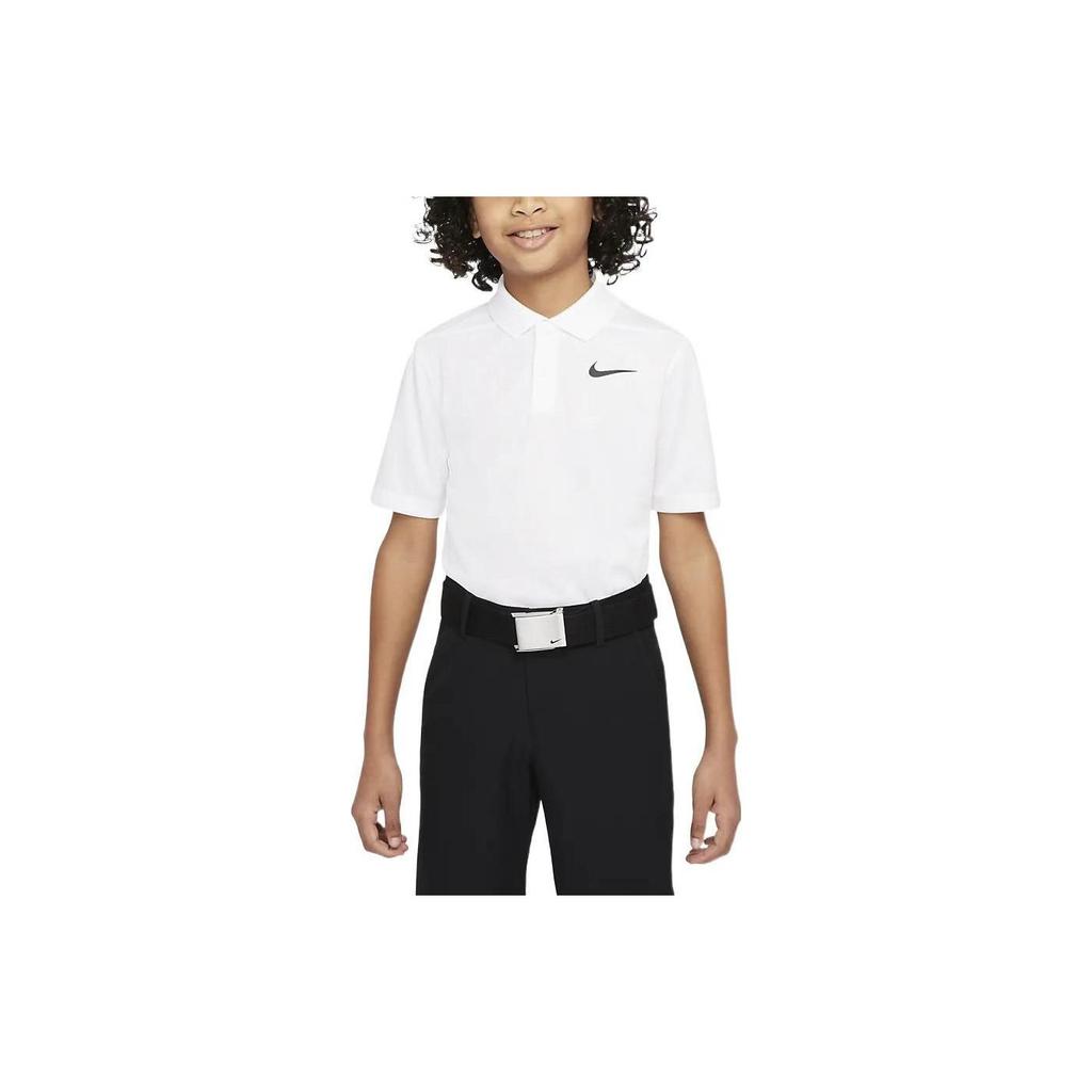 Nike Kids Plain Logo Print Straight Cut Short Sleeve Polo Shirt Kids Tops White DN1970-100