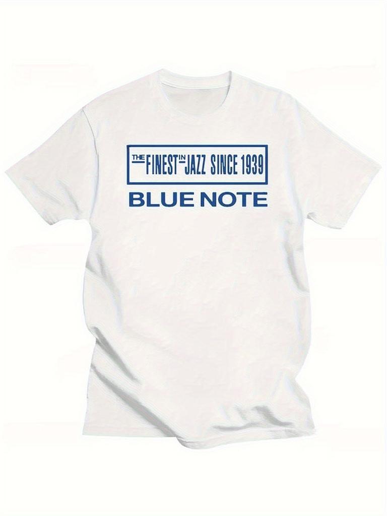 Blue Note Jazz Music Records T-Shirt - Iconic Logo Print, Short Sleeve Casual Round Neck Tee, Breathable Cotton Shirt for Jazz Fans, All-Season Wear &