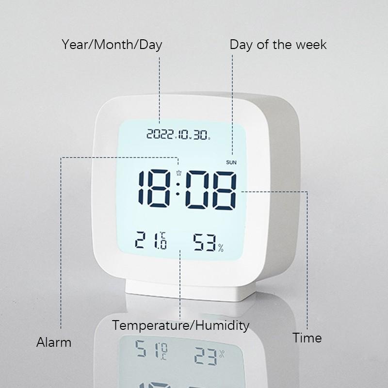 Mini Digital Clock With Temperature And Humidity Monitor Time Date Display Voice Control Kids Office Alarm Clock
