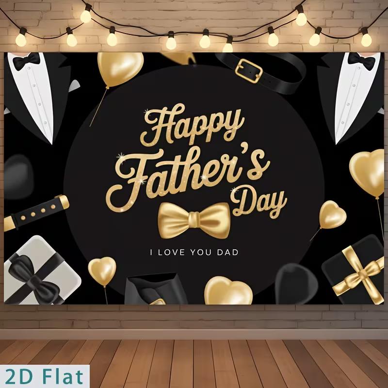2D Happy Father's Day Backdrop Black Gold Tuxedo Photography Background Banner
