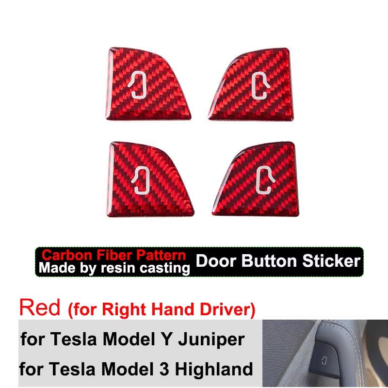 Pour Tesla Model Y Juniper 2025+ Model 3 Highland 2024, autocollants décoratifs en fibre de carbone pour bouton de commande de porte, accessoires