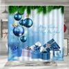 Christmas Shower Curtain, Winter Colourful Christmas Balls Pine Needle Gifts Merry Christmas Wreath Polyester Bathroom Decor